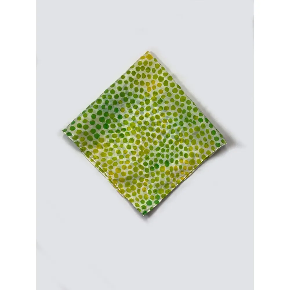 Hand Painted Silk Mini Scarf Yellow Green Ombre Polka Dot 21